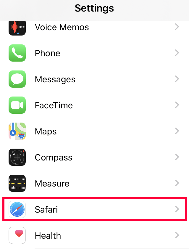Safari Settings option