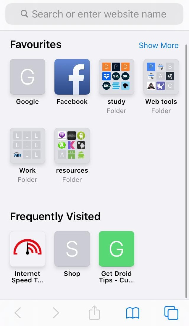 Safari iOS home screen
