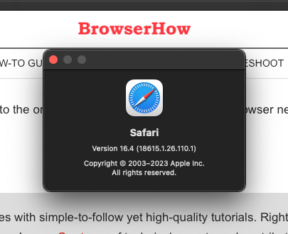 Safari browser current installed version on macOS