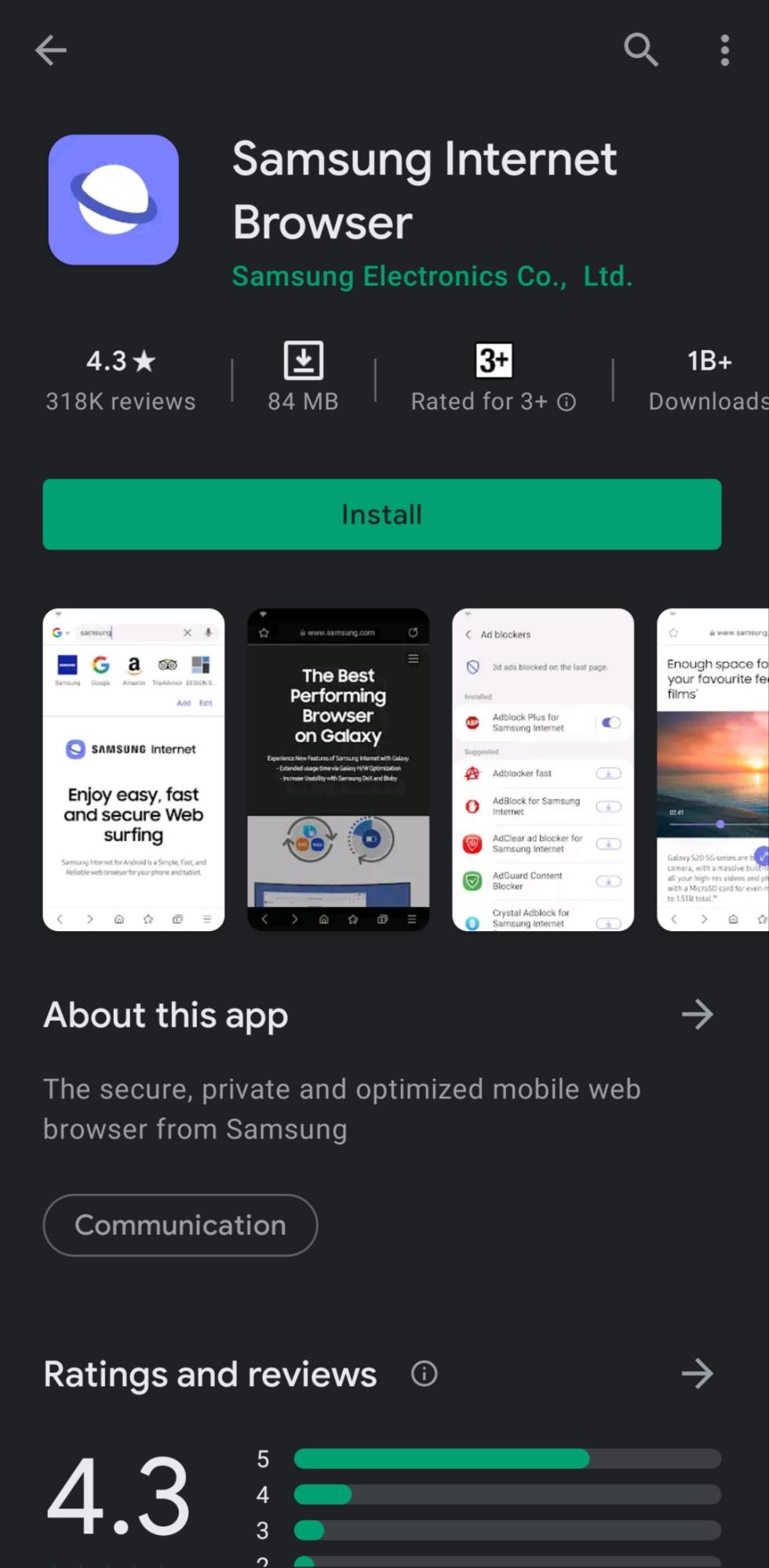 Интернет-браузер Samsung для телефонов Android