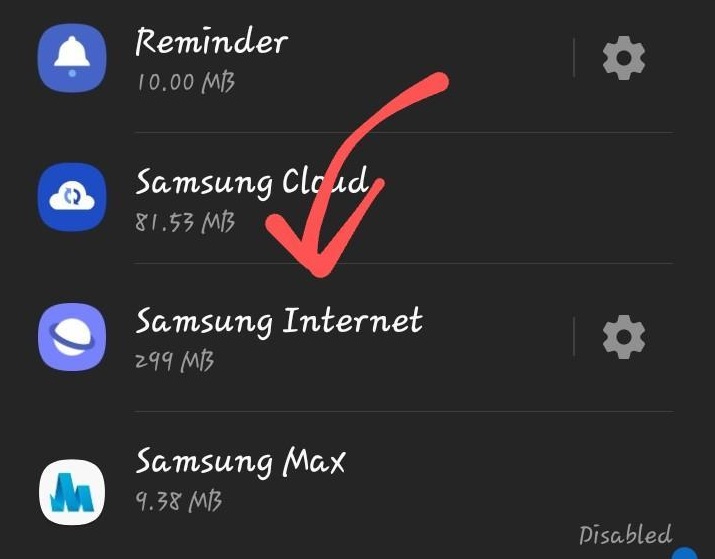 Samsung Internet within App Settings