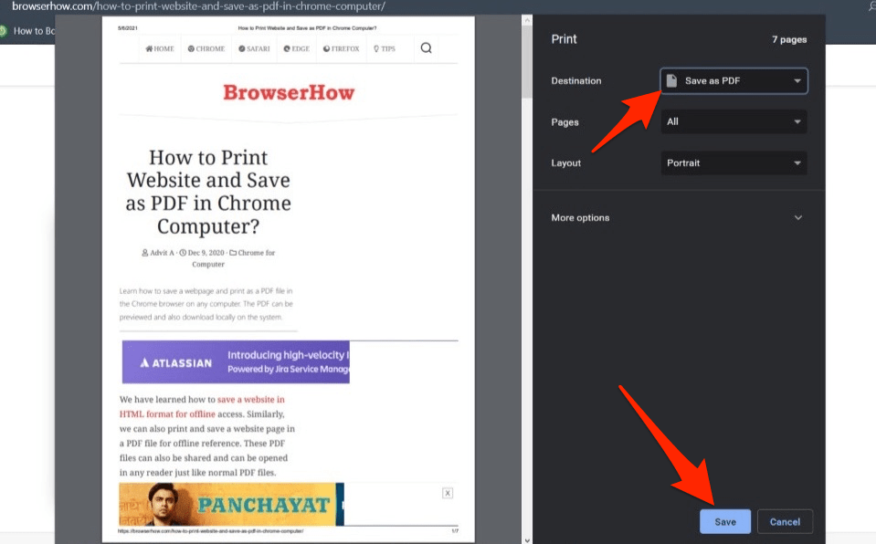 Save as PDF destination on Opera Browser