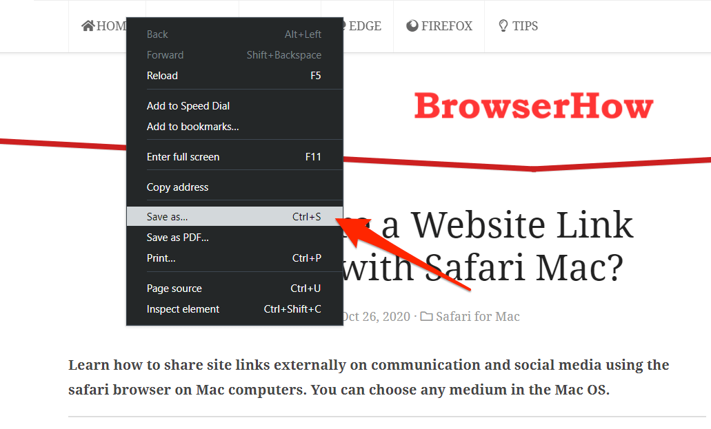Save as context menu on opera browser