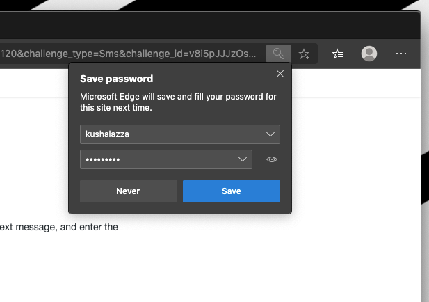 Сохранить пароль в Интернете на компьютере Edge