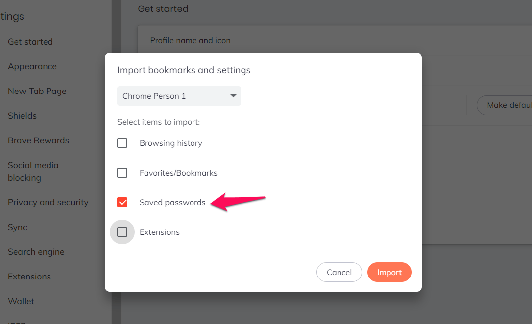 Saved Password Checkbox enabled for Brave Import