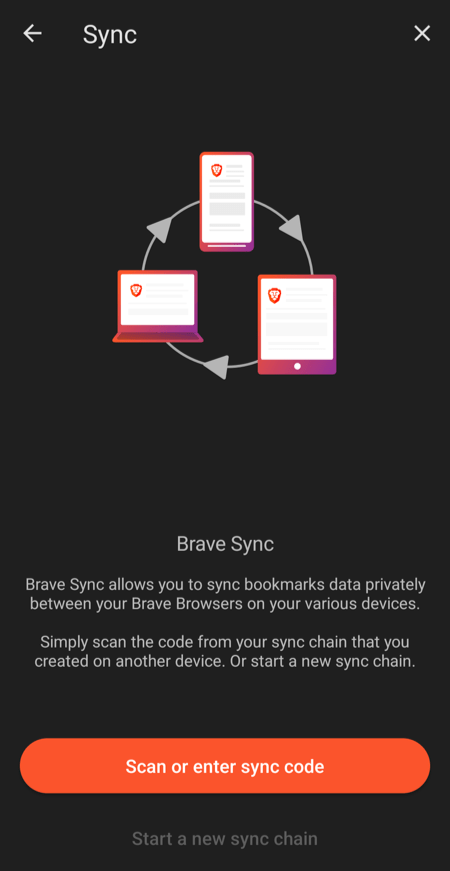 Scan or enter sync code on Brave Android