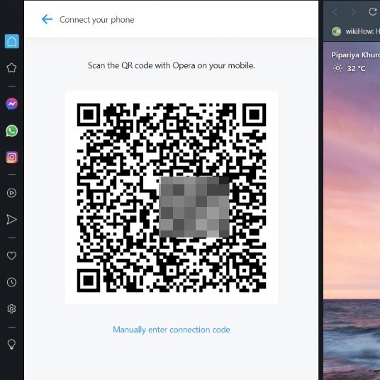 Scan the QR code generated on Opera Computer with Mobile