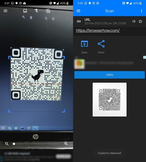 Scanning the QR code using Chrome Android