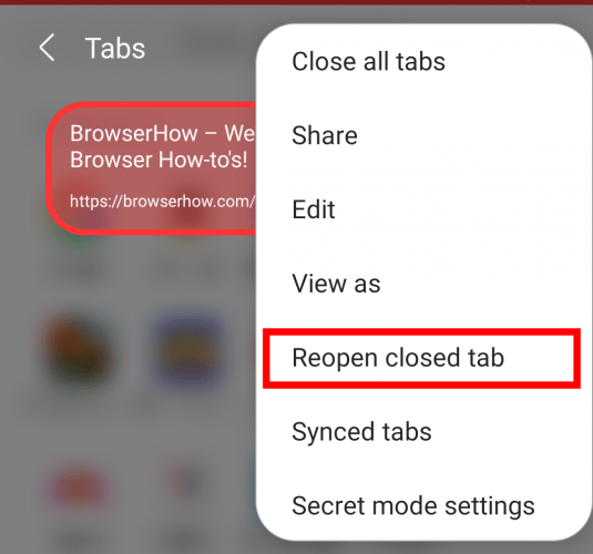 Reopen Recently Closed Tas On Samsung Internet: