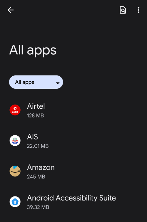 Lihat semua aplikasi di setelan Android