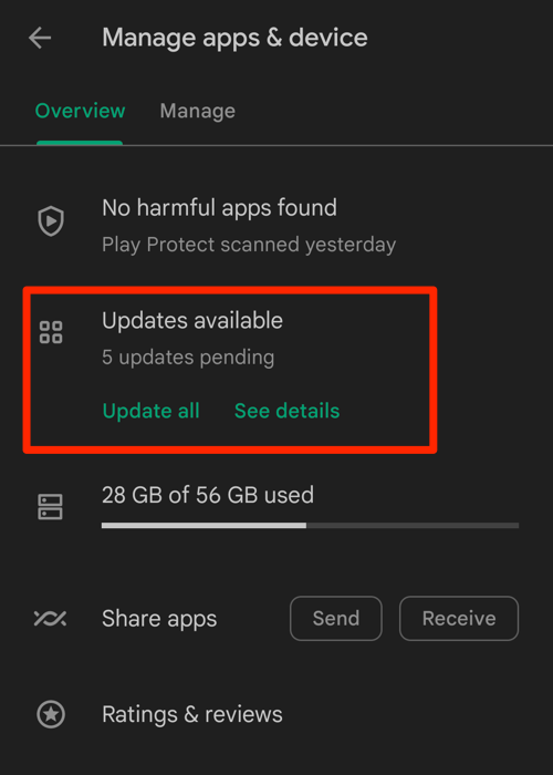 See details command under Updates available on Play Store