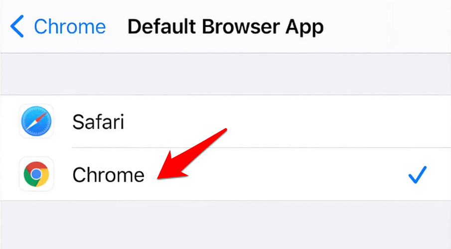 Select Default Browser app in iPhone or iPad