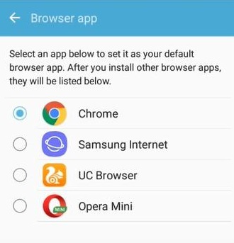 Select default Browser app from the list