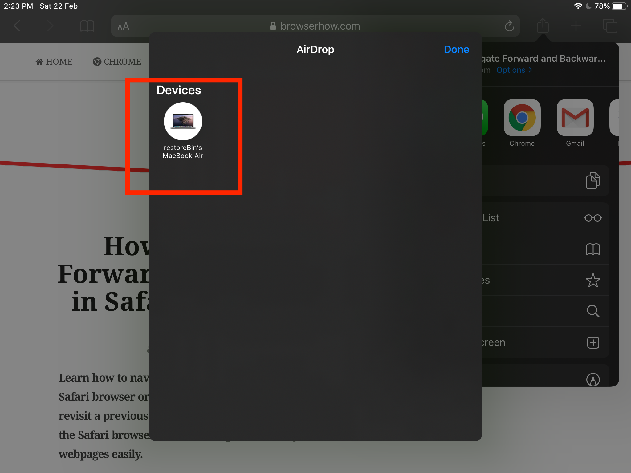 Send Link using AirDrop on Apple Devices from Safari
