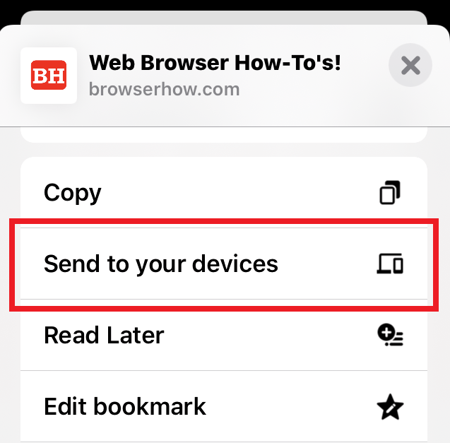 Send to your devices option in Chrome iPhone