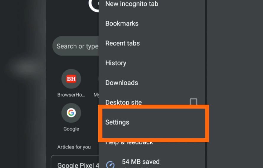 Settings in Google Chrome for Android