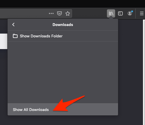 Show All Downloads command option in Firefox