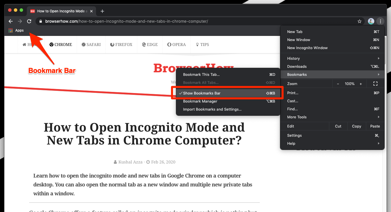 Show Bookmarks Bar in Chrome Computer