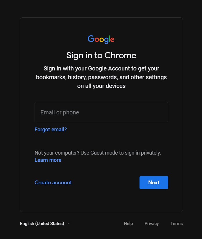 Войдите в Chrome с учетной записью Google