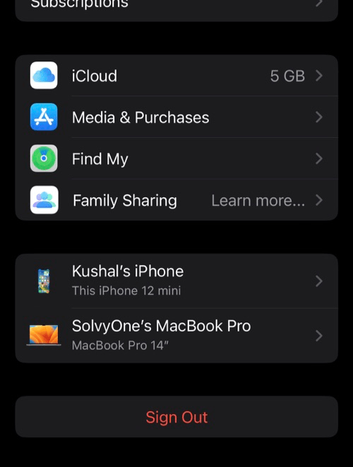 Sign out iCloud account on iPhone from Settings