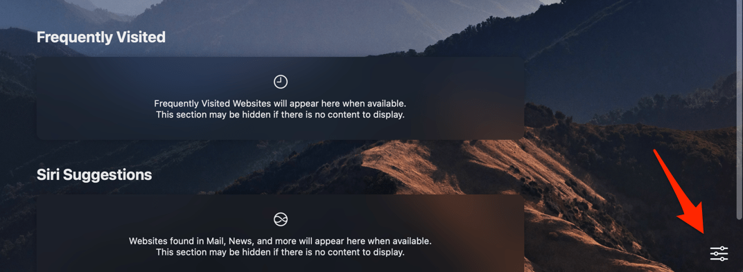 Start Page Customize button on Safari Mac