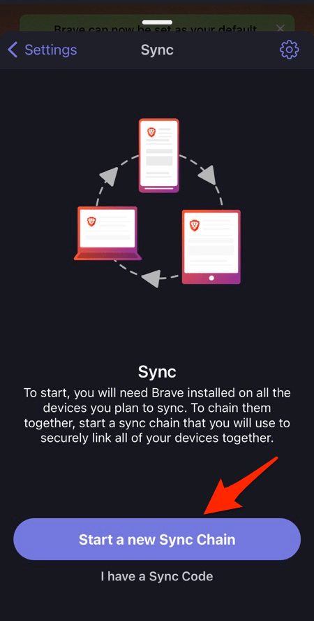 Start a new Sync Chain on Brave for iPhone