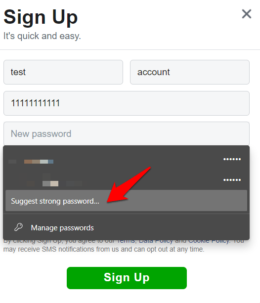 Suggest Strong Password option while account creation