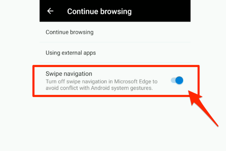 Swipe navigation continue browsing in Edge Android