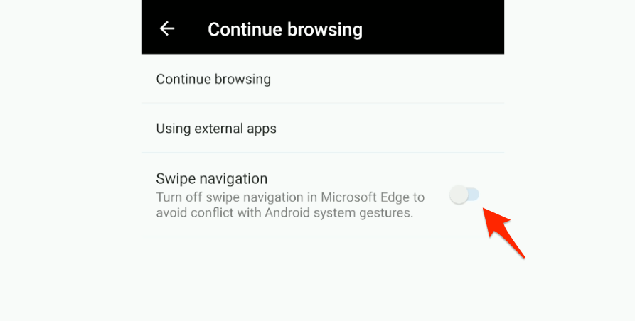 Swipe navigation disabled in Edge Android