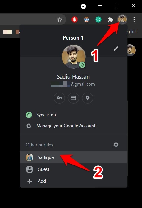 Switch Chrome User Profile from Profiles menu