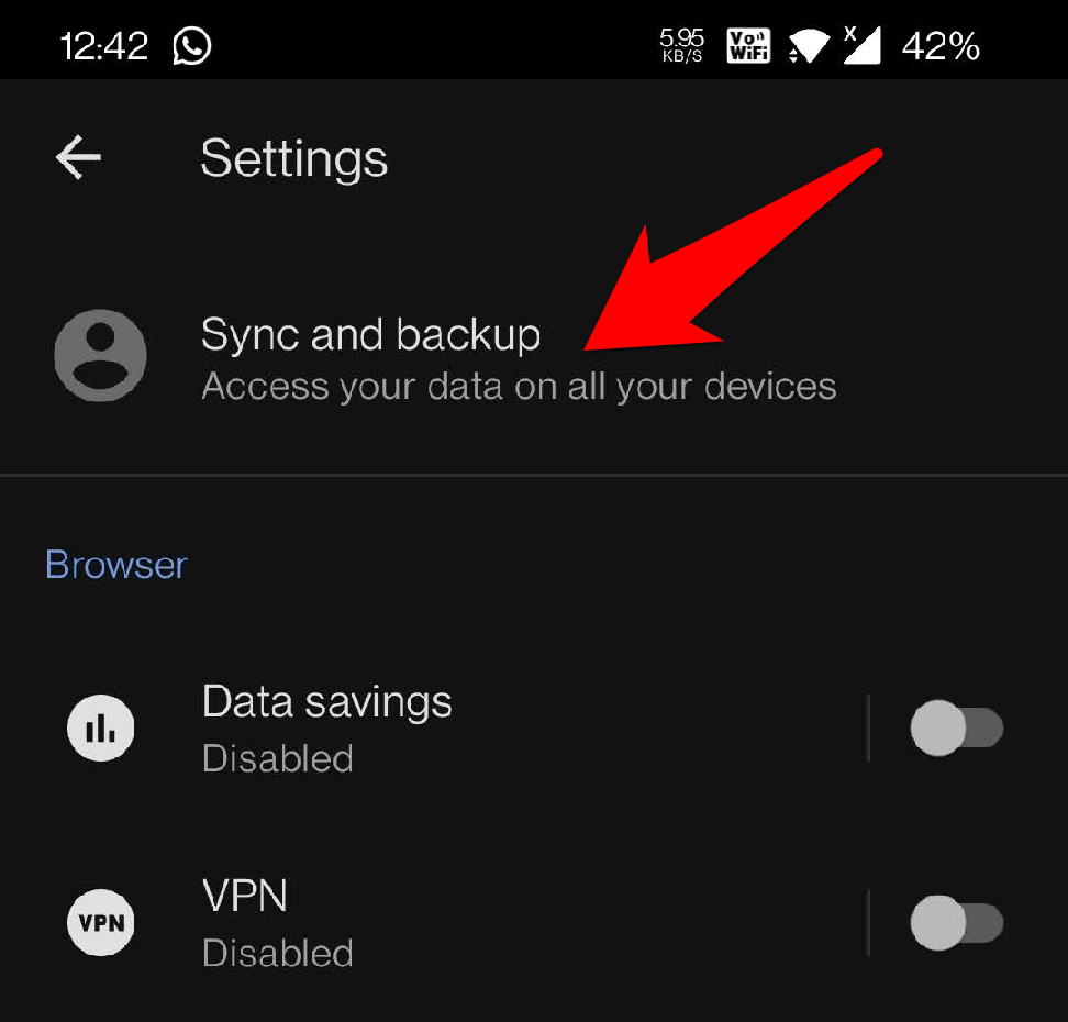 Sync and Backup Settings in Opera mobile