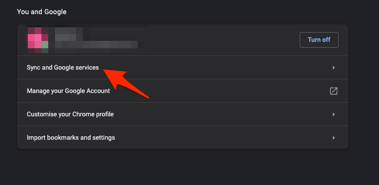 Sync and Google Services in Chrome Settings menu