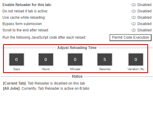 Tab Reloader Chrome Extension Adjust Reload Time