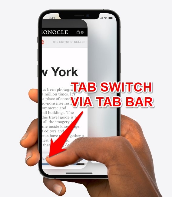 Tab Switch using the Tab Bar in Safari Browser