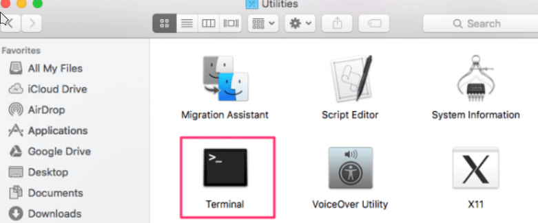 Приложение терминала на компьютере с macOS