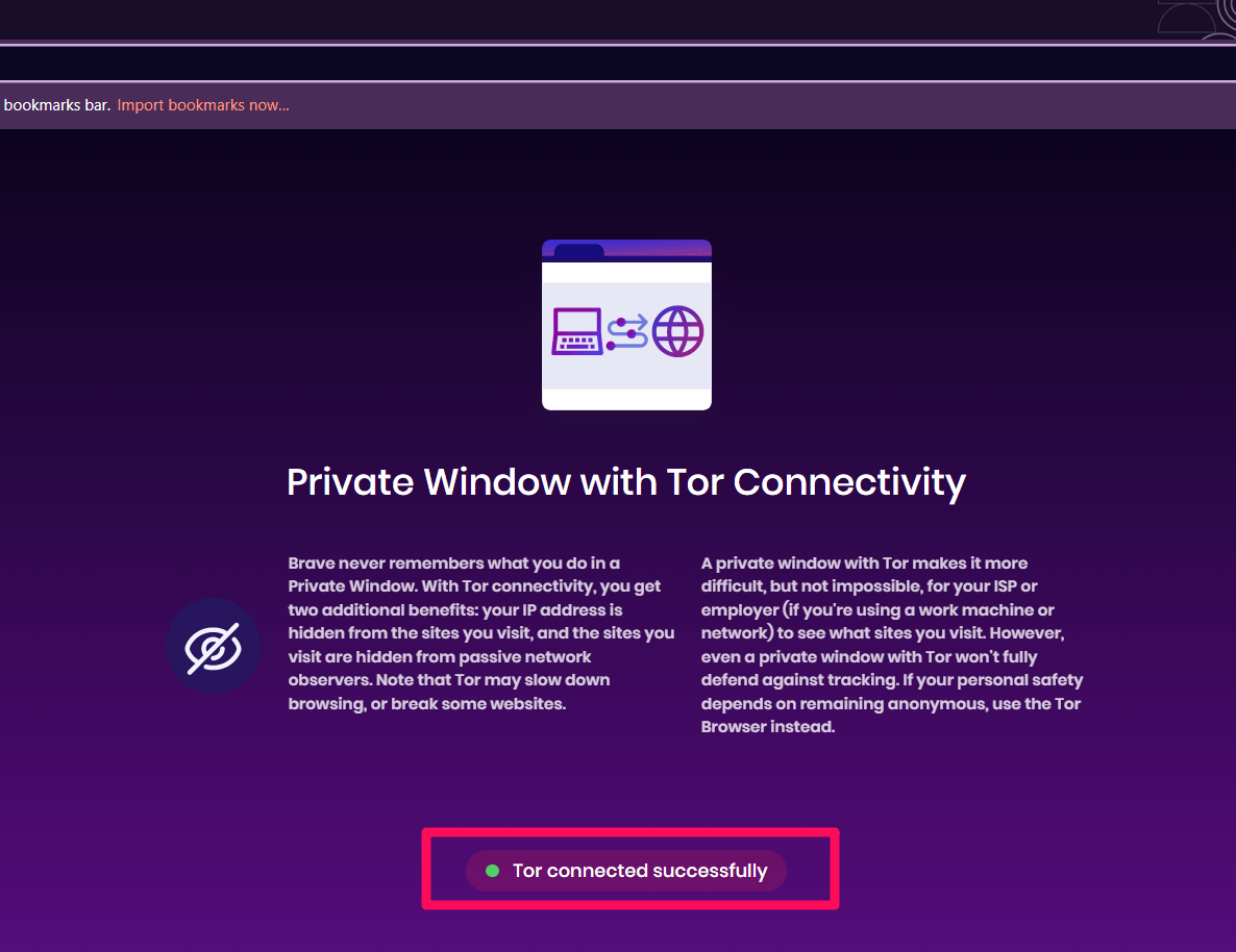 Tor connected successfully on Brave computer browser