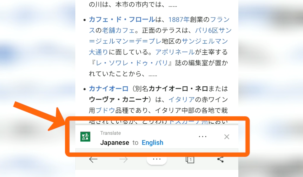 Translate Japanese to English using Bing on Edge Android