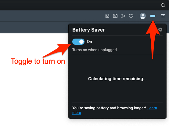 Turn on the battery saver on Opera browser