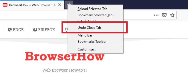 Undo Close Tab option in Firefox Computer Tabs