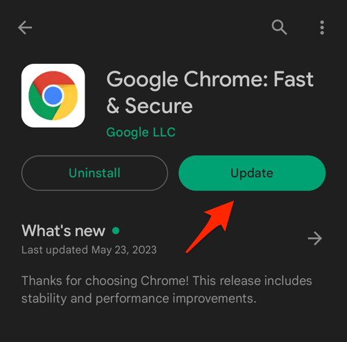 Update Chrome app on Android Phone from Apps detail page in Google Play Store