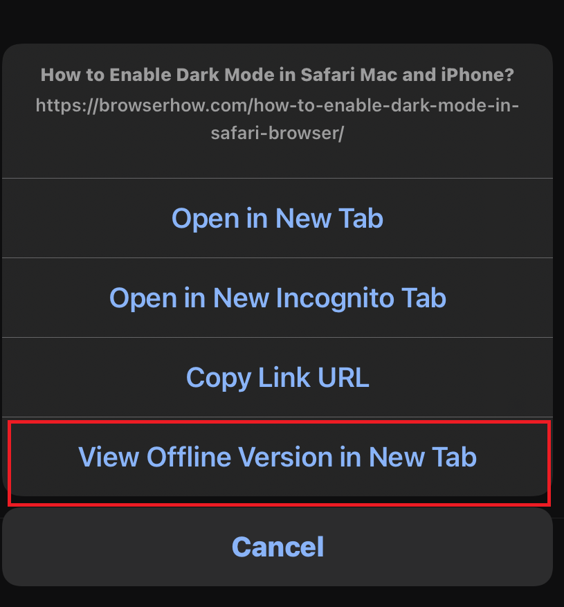 View Offline Version in New Tab in Chrome iOS Reading List