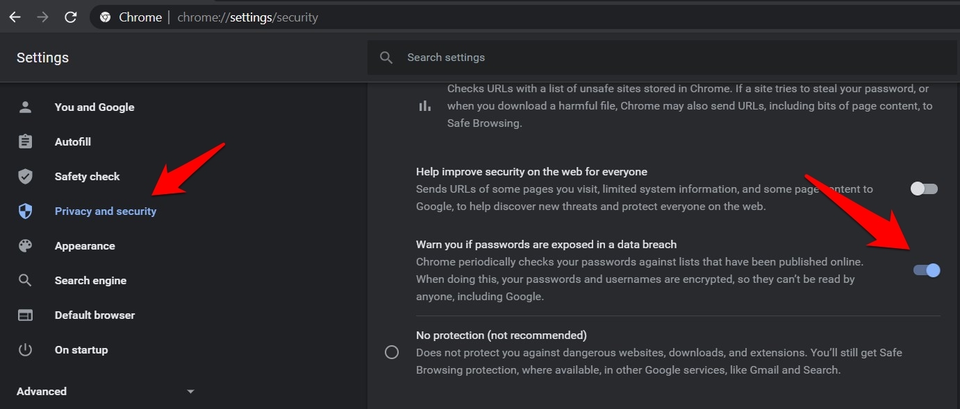 Warn if your password is exposed to data breach in chrome computer