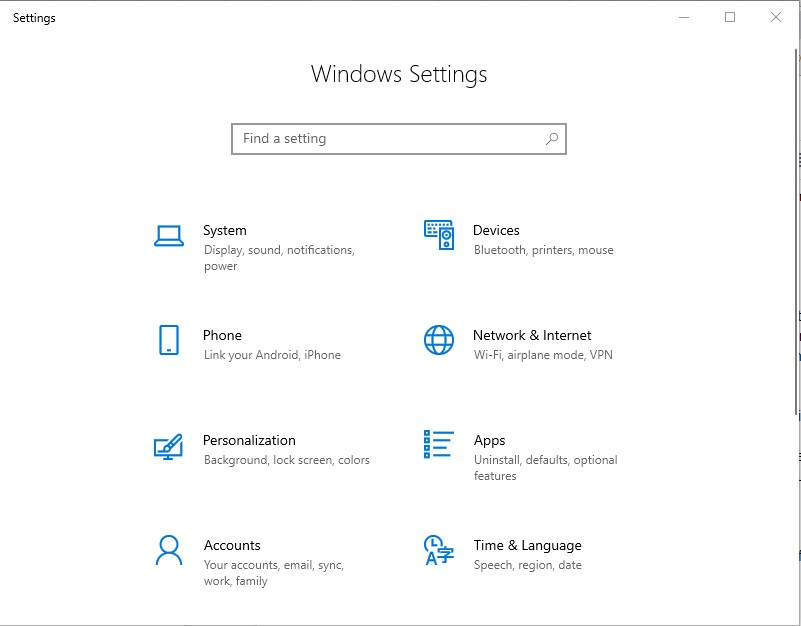 Windows 10 Settings window