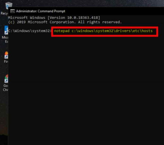 Windows OS command prompt to open host file