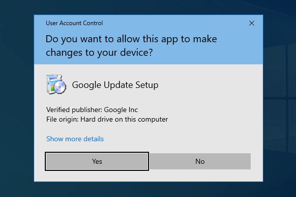 Windows OS Google Update Setup Chrome Installer