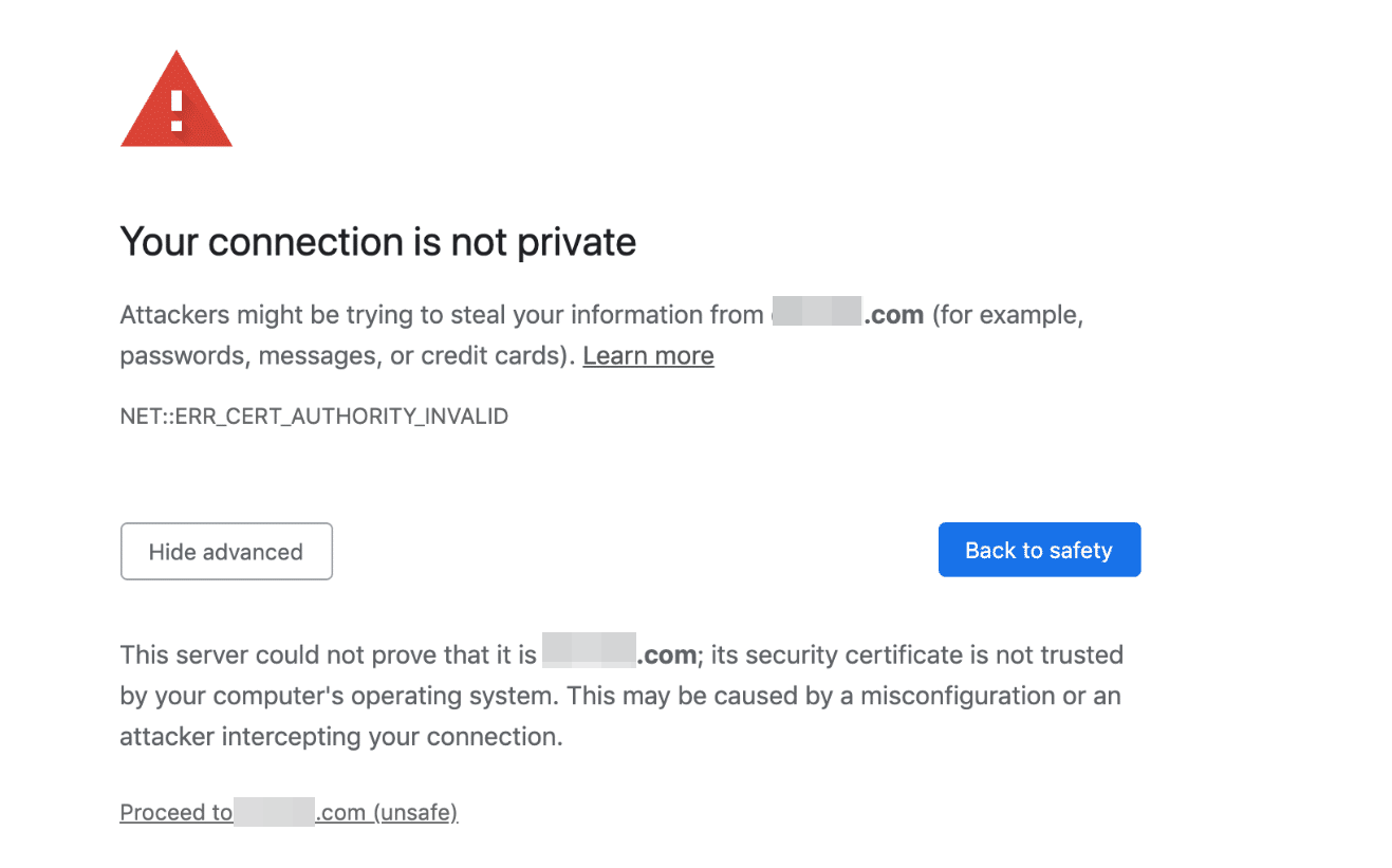 Your connection is not private ERR_CERT_AUTHORITY_INVALID Chrome