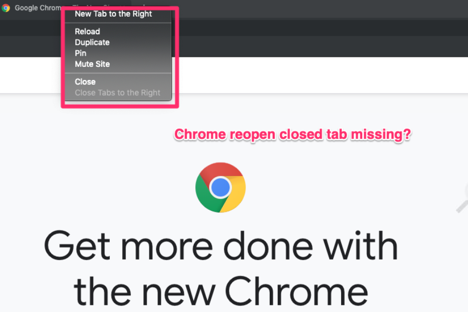 chrome reopen closed tab missing
