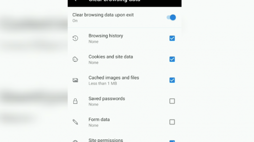 clear browsing history cookies and site data and cached images and files in edge android