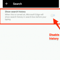 disable show search history in edge android
