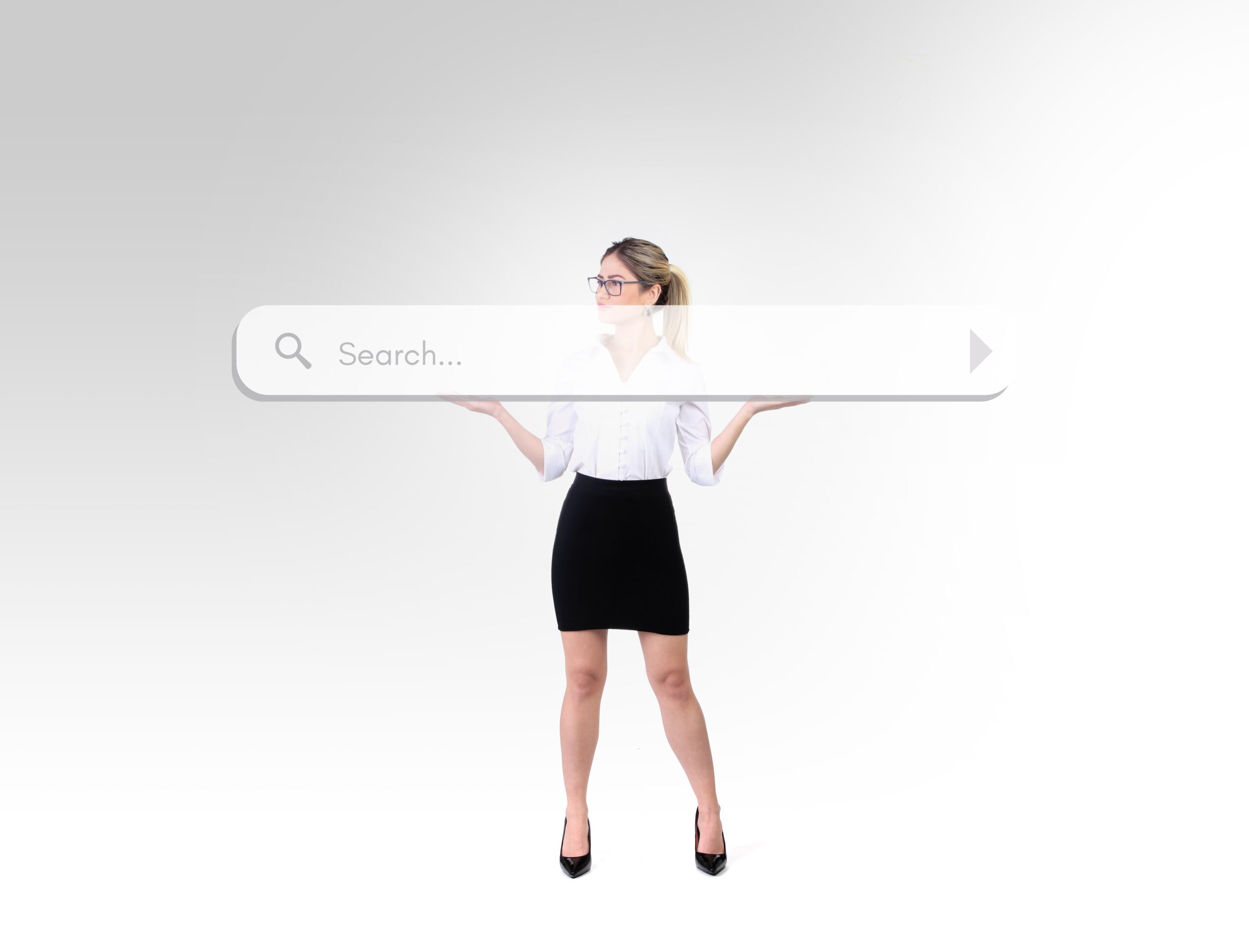 woman holding search bar